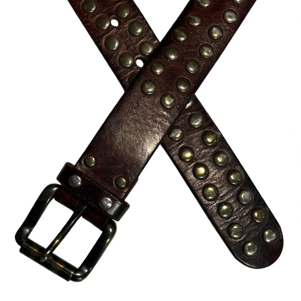 Gap Brown Genuine Leather Studded Belt Double Row Metal Studs Size M (28